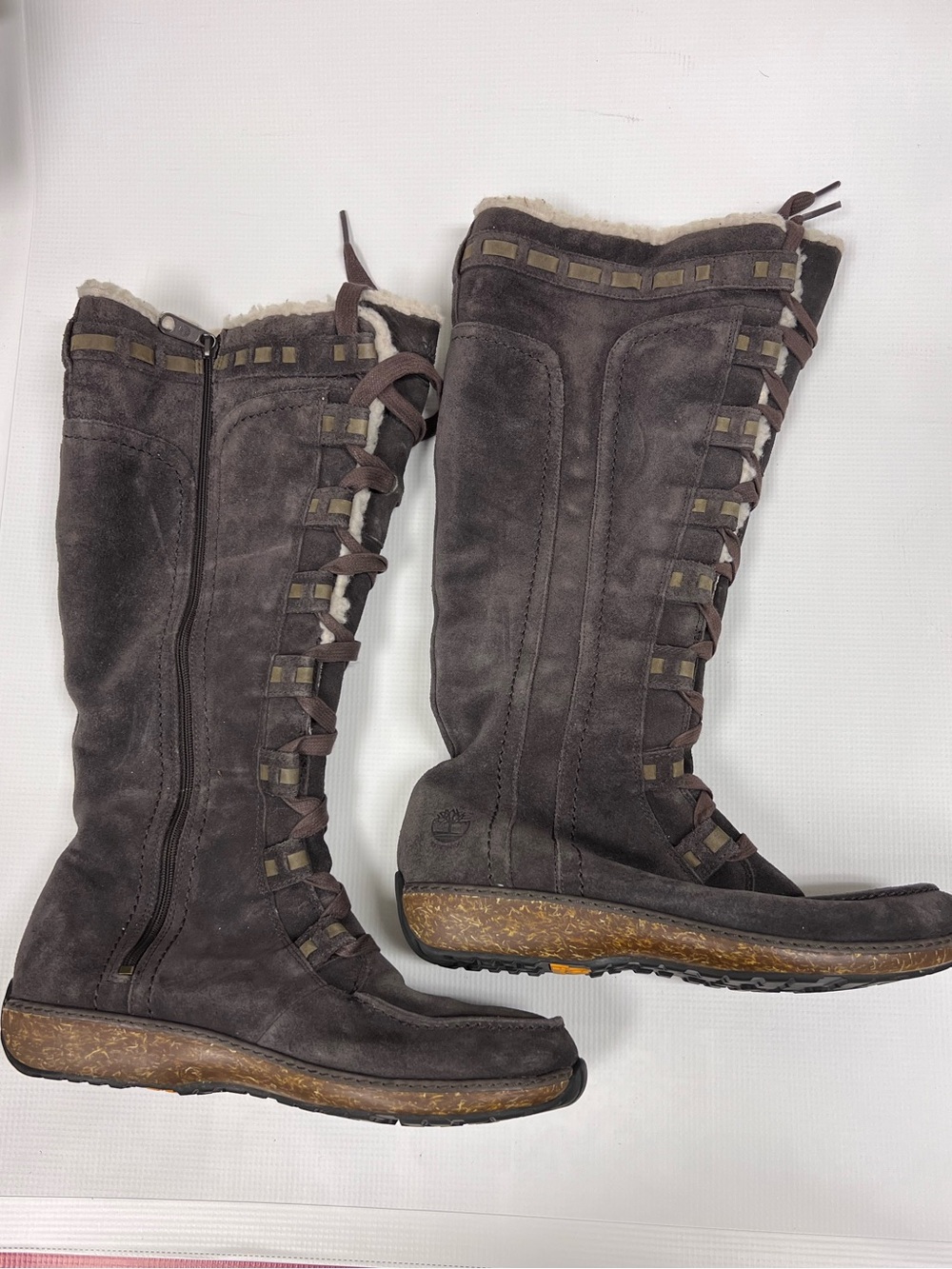 Timberland Earthkeepers Boots Sz 10 Gray Taupe Suede Tall Lace Up Combat Style - Picture 4 of 11
